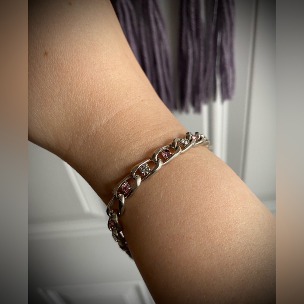 Pink and Clear Crystal Cable Chain Bracelet